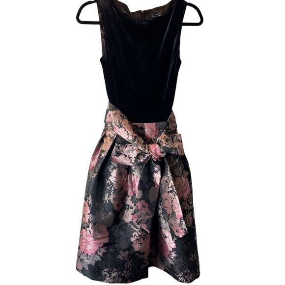 Tahari Arthur Levine Dress Size 4 Velvet Velour Floral Metallic Sleeveless Party - Picture 1 of 15